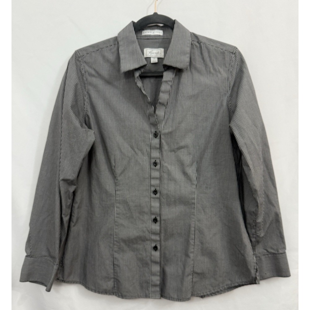 Foxcroft Wrinkle Free Black/White Gingham 100% Cotton Long Sleeves Button Size M